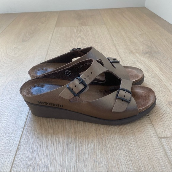Mephisto Elka Brown Leather Wedge Sandal - Picture 1 of 7